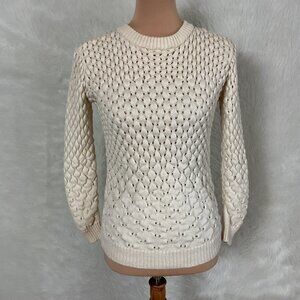 Milly Ivory 100% Wool Popcorn Honeycomb Knit Crew Neck Sweater S